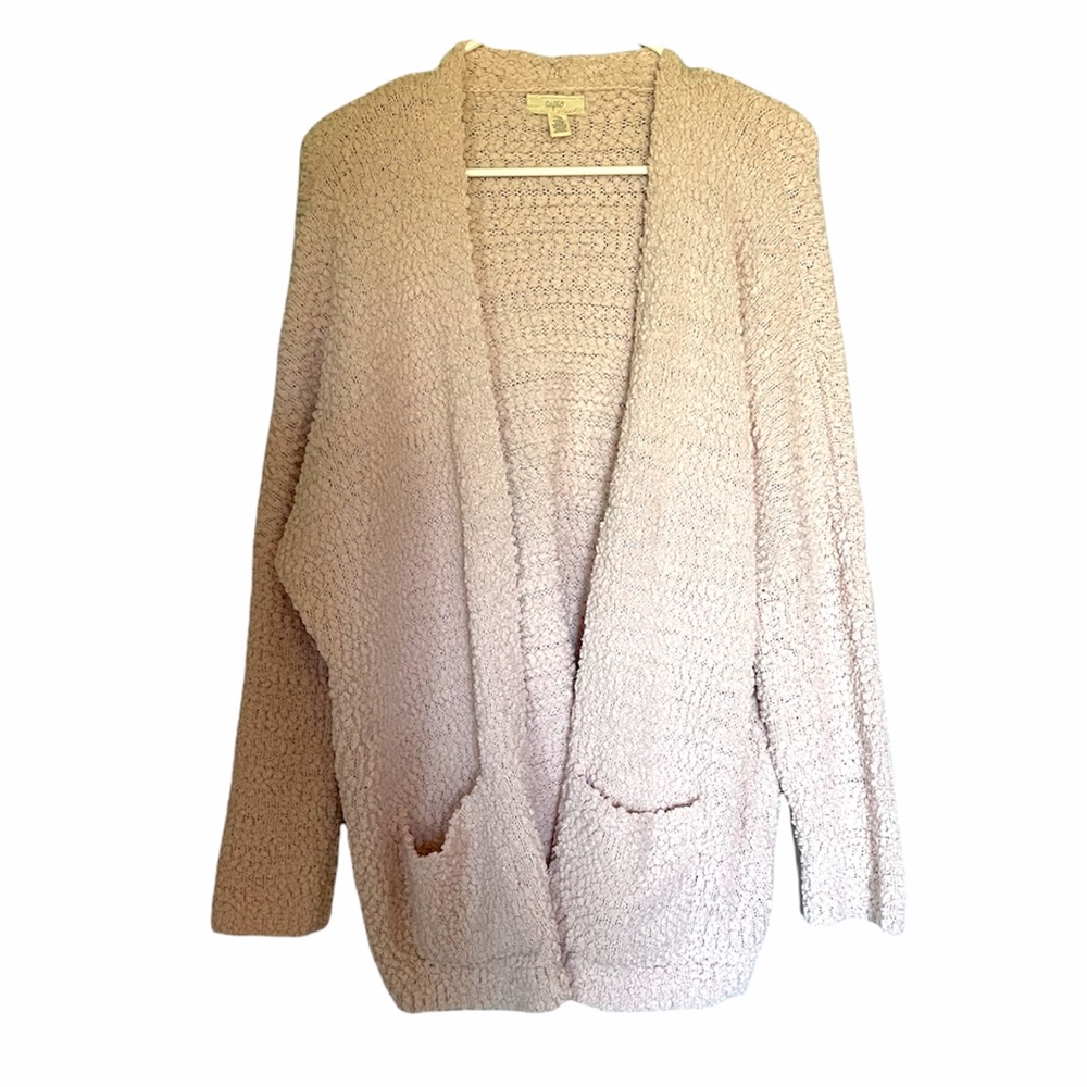 Cupio Blush Popcorn Style Knit Cardigan Sweater Light Pink Open Front
